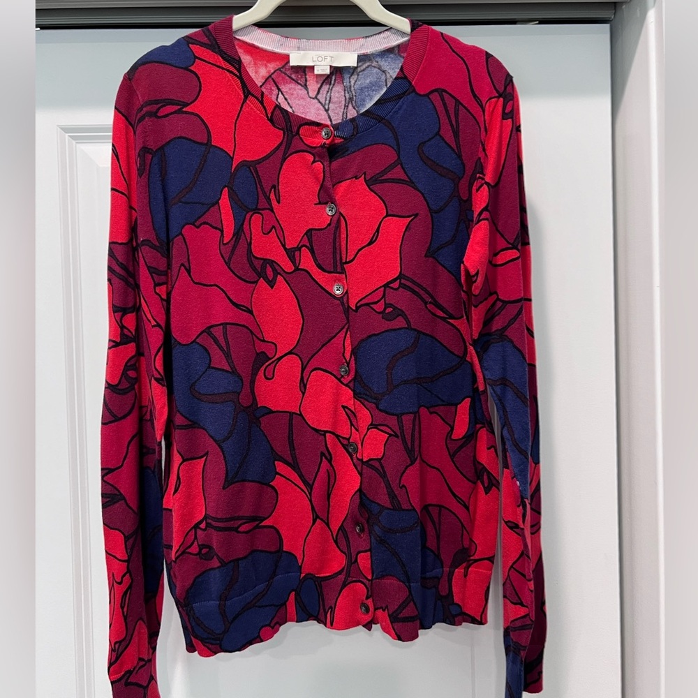 Watercolor Floral Printed Cardigan Sweater Medium